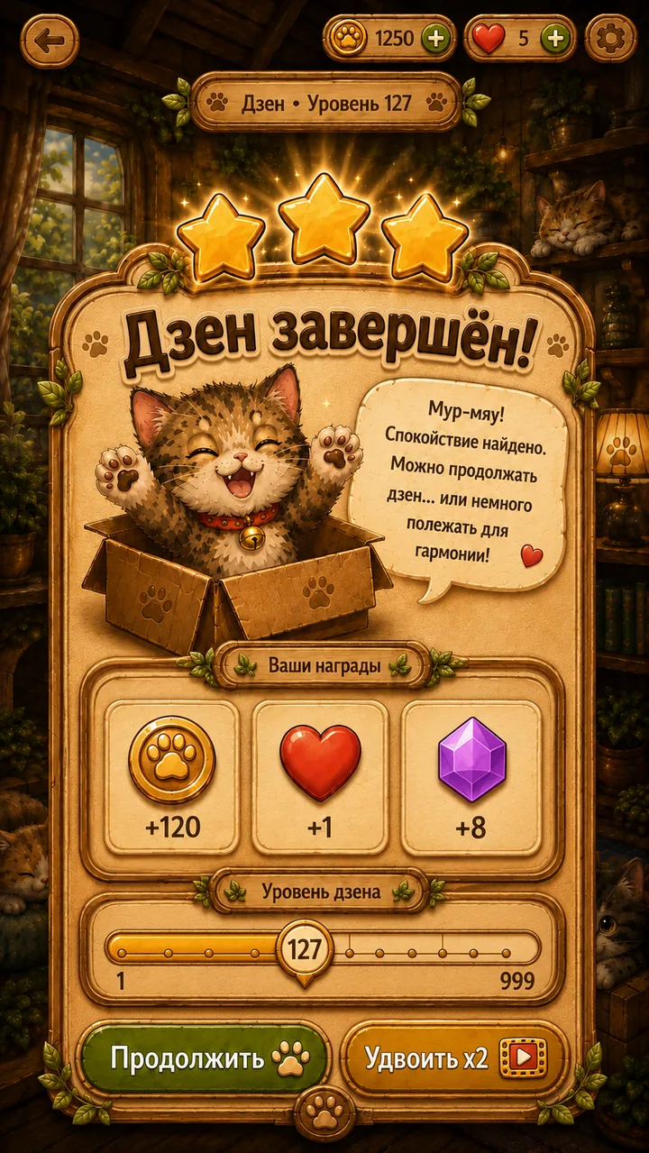 Экран завершения дзен-режима в Purrjong